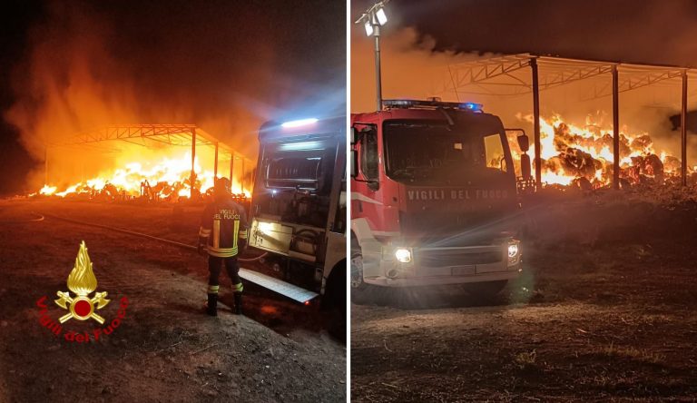 Inferno di fuoco a Orani, incendio in un fienile con mille rotoballe